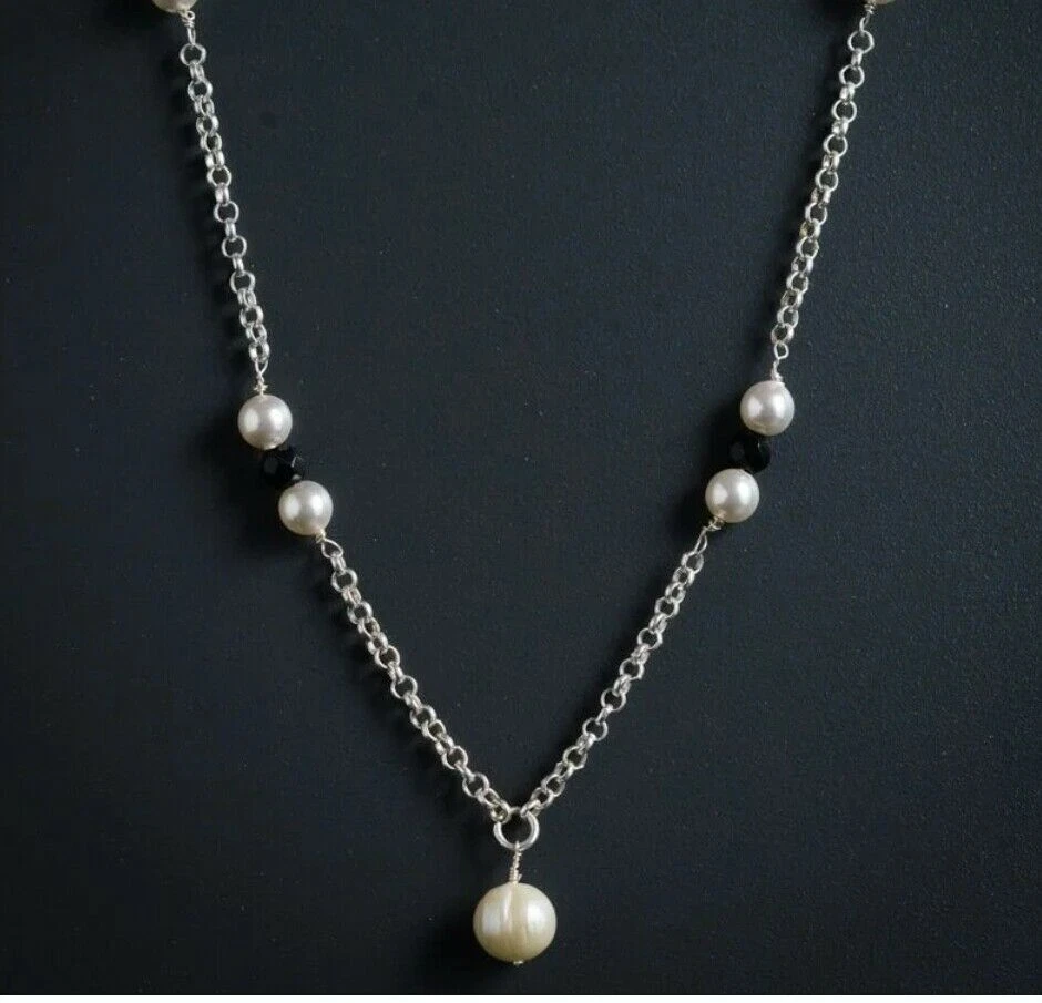Perle Naturali Con Spinello Nero Collana In Argento Sterling 925 Regalo... - Immagine 2 di 3