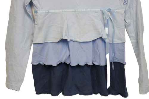 Y2K Limited Too Blue Layer Ruffle Shirt sz 12 Jr Pre-Teen Retro Empire Waist Bow - Picture 3 of 6