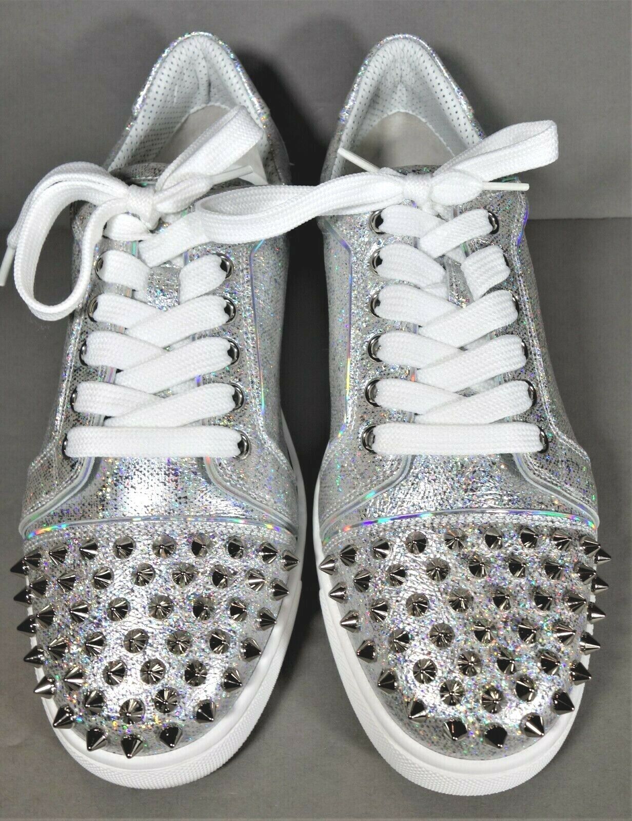 Vieira 2 - Low-top sneakers - Glittered calf leather and spikes - Silver -  Christian Louboutin