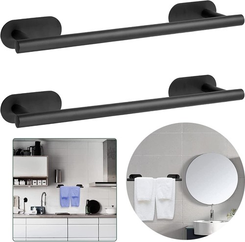 Compact Dark Finish Towels Bar with Multi-Purpose Hooks – Easy Adhesive Mounting - Picture 3 of 11
