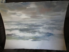 Original Watercolors By Peg Humphreys, Stormy Ocean Scene 22.5" x 30" 