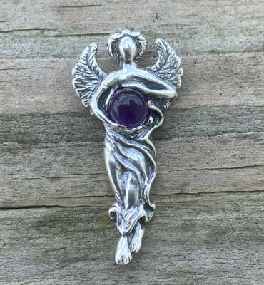 Traumengel Anhänger .925 Sterling Silber mit echtem natürlichen Amethyst Edelstein USA