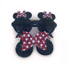 DISNEY MINNIE MOUSE Youth SUNGLASSES Hair Bow Red White Polka Dot Bow Glitter