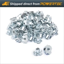 POWERTEC QTN1113 4-Prong T-Nuts 1/4"-20 x 7/16" Threaded Inserts, 50 Pack