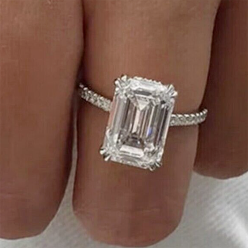 3 Ct Emerald Cut Lab Created Diamond 14K White Gold Finish Engagement Ring - Picture 3 of 5