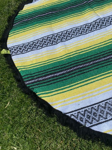 MANTA DE PLAYA FALSA MEXICANA, TIRAR YOGA, PICNIC, 56" DIÁMETRO, AMARILLO/VERDE - Imagen 3 de 4