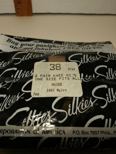 Vintage NOS SILKIES Brand 2pair Knee Hi's One sz fits all Nude # 38 Made in USA - Picture 6 of 12