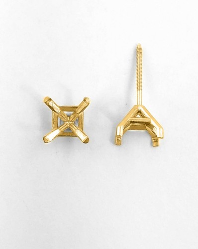 14K Yellow Gold Stud Earring Finding Mounting Setting Princess Martini ScrewBack - Picture 3 of 7