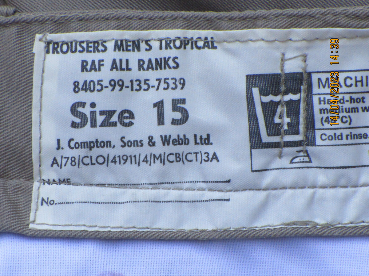 Trousers Men Tropical Stone, Raf, Khaki Uniform, Royal Air Force, Size 15,# 2/7 Trousers Men Tropical Stone, Raf, Khaki Uniform, Royal Air Force, Size 15,# 2/7