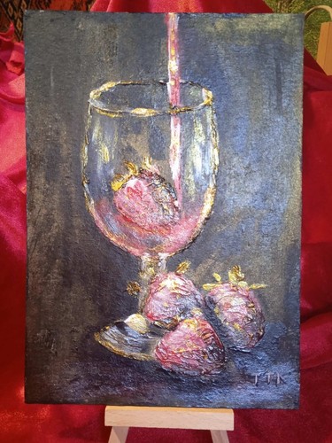 Original acrylic art painting "Glass and berries". Still-life. Relief, gold leaf - Picture 10 of 10