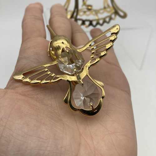 Adorno de Colección Colibrí Cristal Austríaco 24K Enchapado Corazón Atrapassoleras en Soporte - Imagen 11 de 14