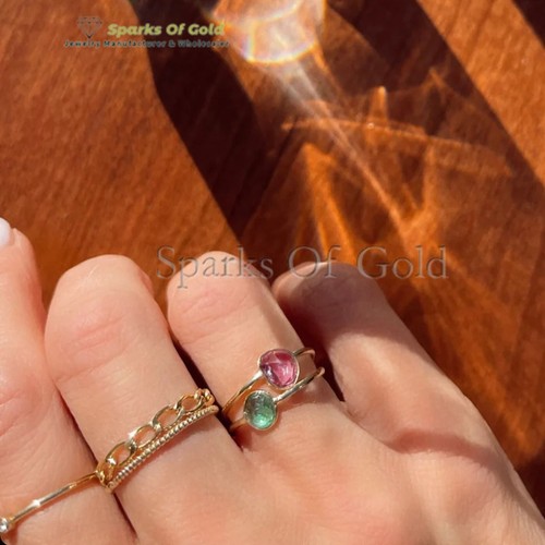 Solid 14k Yellow Gold Pink Sapphire Ring Party Wear Handmade Jewelry Gift - Picture 4 of 4