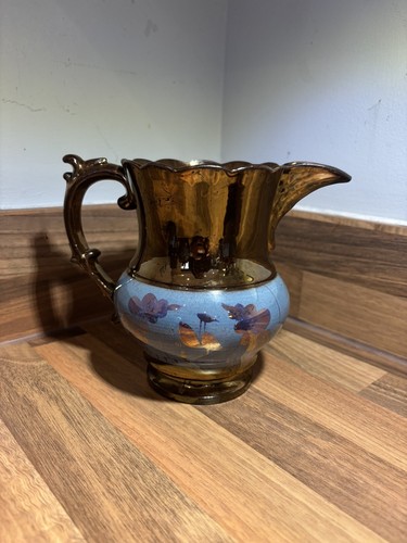 Antique Copper Lustre Jug with Blue & purple lustre painting X 5 - Picture 14 of 23