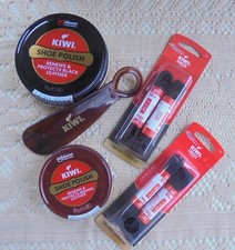 NEW LOT KIWI SHOE POLISH/BLACK BROWN/SHOE HORN/BLACK 36 LACES BROWN 27 LACES