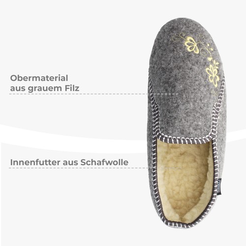 Hausschuhe Damen Easy-Filz mit Schafwolle Gummisohle Gr. 36-42 filsko Rosendaal - Bild 7 von 10