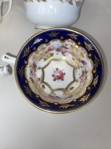 4 antiche coppe Davenport 1820, Coalport blu dipinte a mano come nuove - Foto 3 di 10