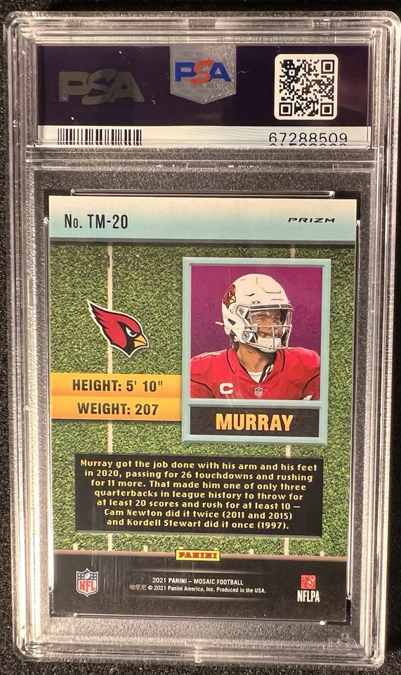 2021 Mosaic Kyler Murray Touchdown Masters Pink Prizm /10 PSA 9 Mint Pop 1 - Image 2 of 3
