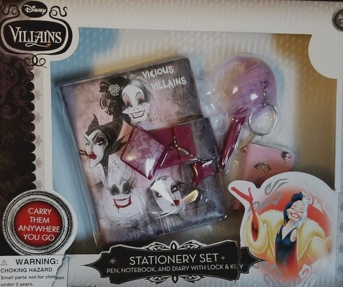 DISNEY Villains BRIEFPAPIER SET Notizbuch Tagebuch Stiftschloss & Schlüssel Malefiz t Ursula - Bild 3 von 5