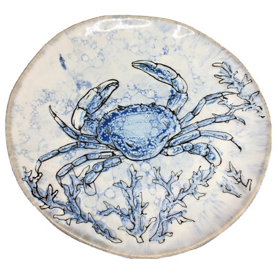 x4 Spectrum Blue Crab Salad Plate Set Pottery Chesapeake Bay