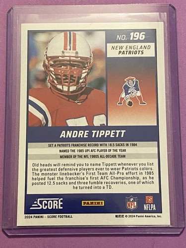 Scheda Calcio Score 2024 #196 Andre Tippett, New England Patriots - Foto 2 di 2