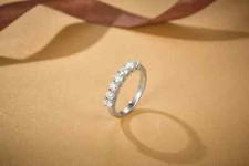 2 Ct Round Cut Moissanite Half Eternity Wedding Band Ring 14K White Gold Plated