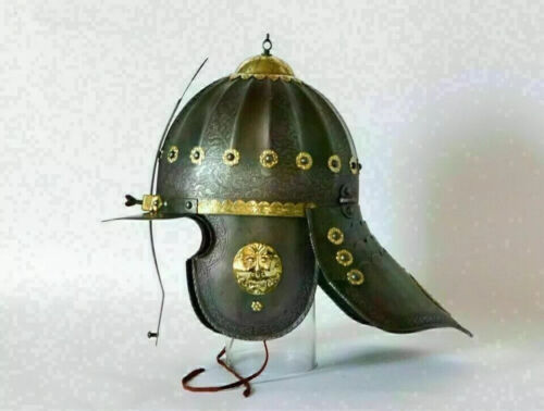 Elmetto medievale ussari inciso museo elmetto replica oggetti ferro e ottone - Foto 3 di 7