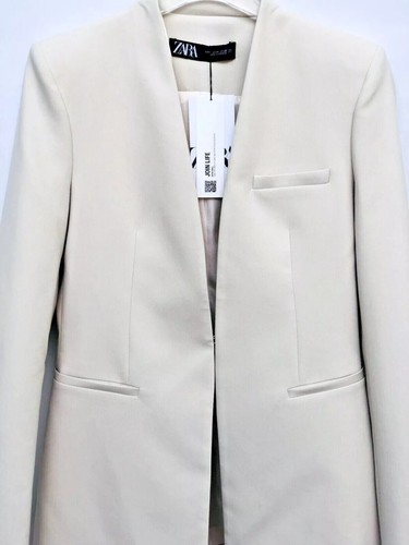 Zara New Woman Ecru Inverted Lapel Blazer Size S Ref 2180 701 - Picture 4 of 11