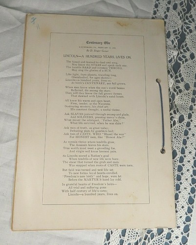 Vtg 1909 - ABRAHAM LINCOLN, 100th Birthday Anniversary, Waynesboro, PA - VG - Picture 7 of 8