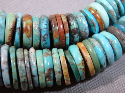 RARE 1990s Arizona KINGMAN TURQUOISE 5-18mm Graduated Disc Beads 16"Stran 420cts - Picture 6 of 10