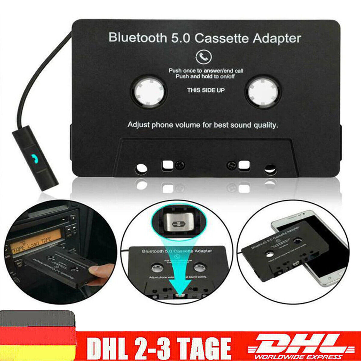 Bluetooth Auto Kasette 5.0 Adapter Radio,Autoradio Kasettenadapter Aux-Kassette