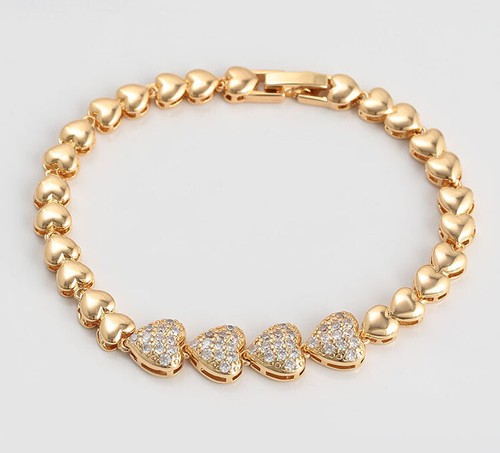 Luxury Ladies Heart Tennis Bracelet Cubic Zirconia Rolled Gold 18K Gold Plated 17.5cm Ladies - Picture 7 of 9