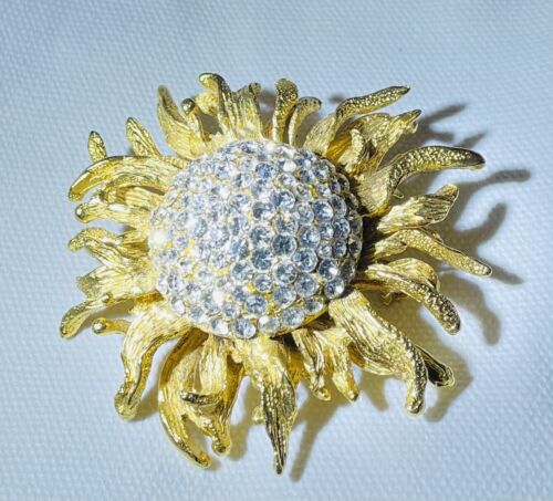 Vintage Brooch Jose Barrera Sunflower 24 Kt Gold Plated RARE IA - Picture 2 of 12