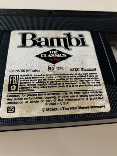 Bambi VHS, 1989 Black Diamond Clamshell Case Walt Disney Classic Collection - Imagen 8 de 9