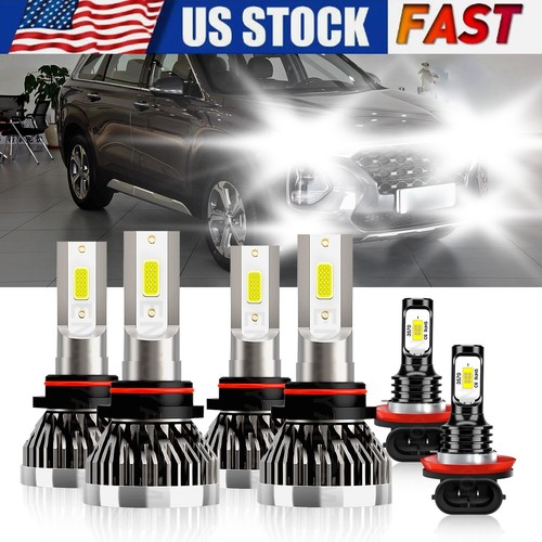 6x LED Headlight Hi/Low + Fog Light Bulbs For Hyundai Santa Fe Sport 2017 2018 - Picture 2 of 12