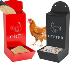 2Pack Chicken Grit Feeder, Metal Oyster Shell Feeder with Lid, Hanging Gravity C