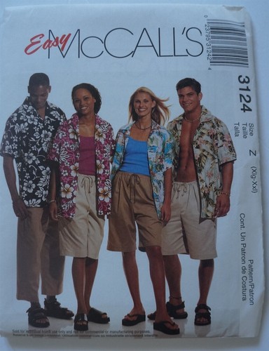 McCalls 3124 Shirt Shorts Unisex Sewing Pattern Size Adult XL XXL - Picture 1 of 2