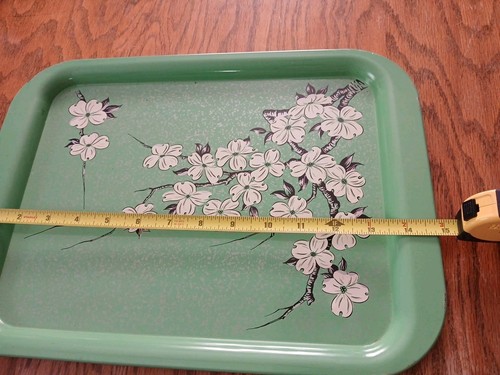 Vintage Mid Century Green Metal Dogwood Flower Serving Tray 10.75 x 14.75” - Picture 4 of 8