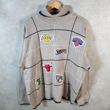 Vintage NBA Badges Embroidered Knit Sweater Mens XL Brown USA