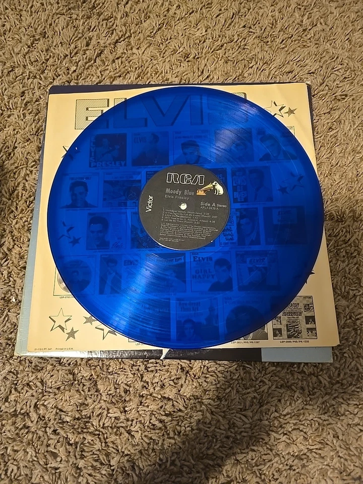 Элвис Пресли Moody синий LP 1977 полупрозрачный синий виниловая пластинка RCA AFL1-2428-1 VG - Изображение 4 из 4