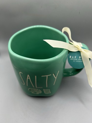 Rae Dunn Teal Green SALTY Mug With Seashells Summer Beach NEW - Picture 2 of 7