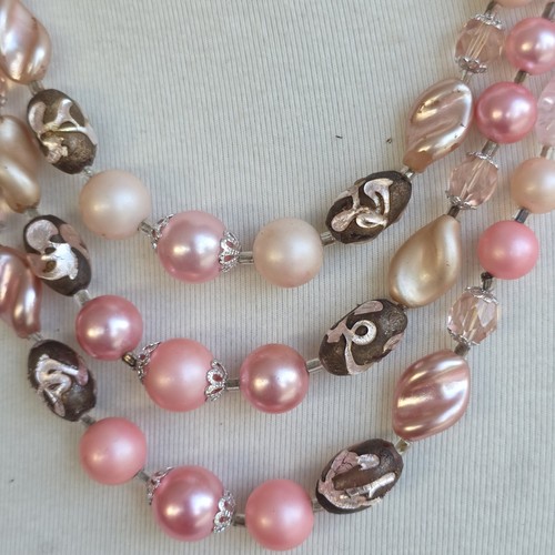Menge 2 Japan Halskette Vintage Glas Rosa Perle Multi 3+1 Strnd Latz Perlen Elegant - Bild 3 von 24