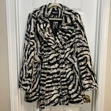 Vintage Metro Style Women’s 16 Double Breasted Zebra Trench Coat Belted