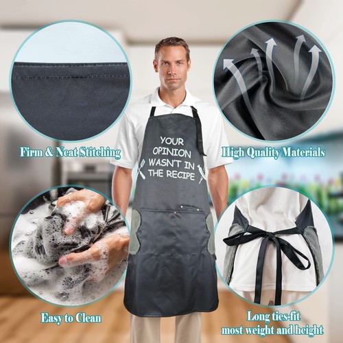 2er Pack Küchenschürzen Damen verstellbar mit 3 Taschen wasserdicht Latz 2 Handtücher - Bild 4 von 6