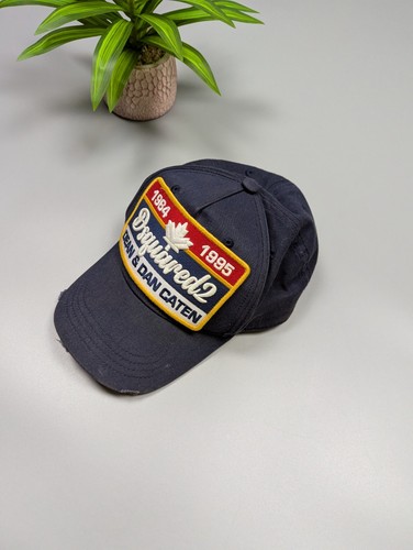 Dsquared2 Iconic Oversized Patch Twin Baseball Cap Dark Blue Unisex Big Logo Hat - Picture 5 of 21