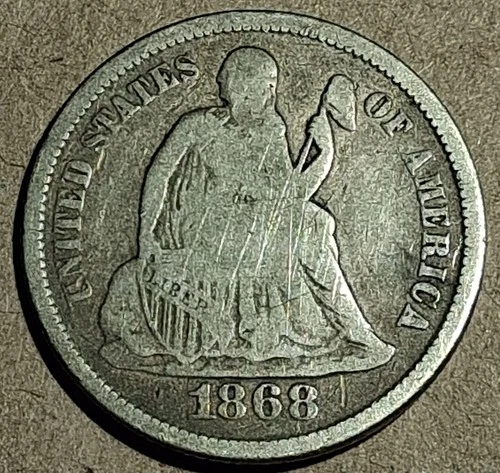 1868-S Seated Liberty Dime – Low Mintage 260,000 – Fine Details – Cleaned #897