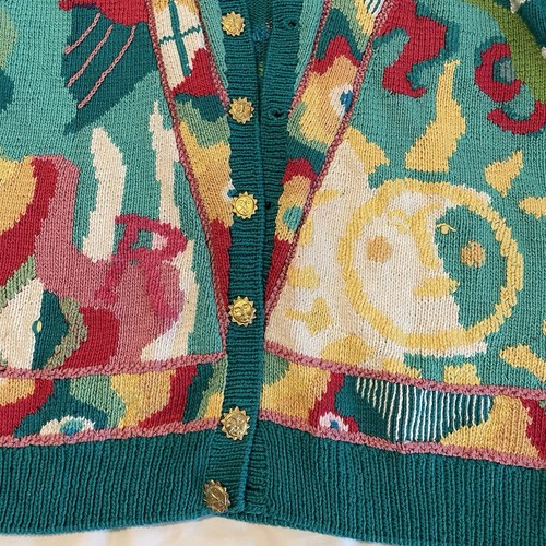 Vintage Berek by Marta Pullover Cardigan in Gelb Rosa Grün Sonne Knöpfe Medium - Bild 4 von 13