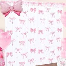 Pink Bow Tinsel Foil Fringe Curtains Photo Booth Backdrop for 2 pack,