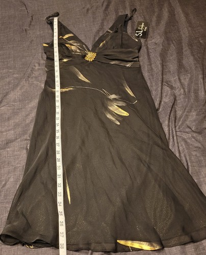 NWT S.L. Fashions Petite 6P VTG Sleeveless Dress Floral Black Gold Print - Picture 7 of 13