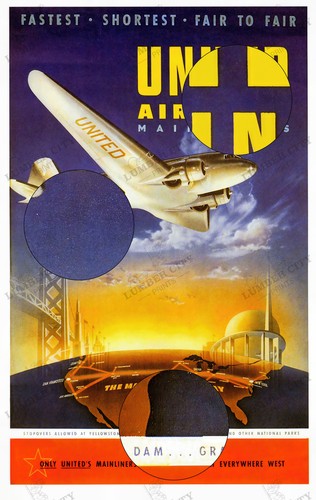 1939 United Air Lines Vintage Travel Poster Mainliners Wall Art Print - Picture 2 of 6