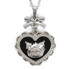 Sanrio Kuromi Secret Melody Gothic Heart Bow Necklace 2022 Silver Tone New